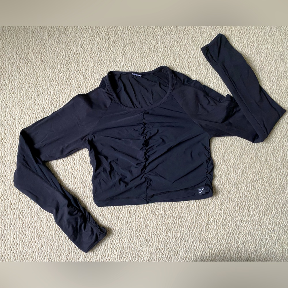 GYMSHARK Black Mesh Long sleeve Crop Top, Size M